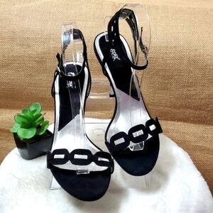 Carlos By Carlos Santana, Black Suede Peep Toe Heels